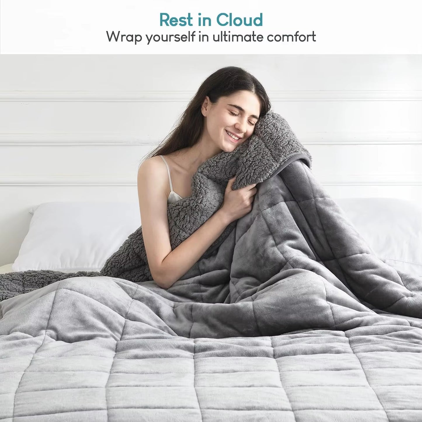 Weighted Blanket 15 Lbs Queen Size 60X80 Inches, Flannel Shaggy Sherpa Weighted Blanket for Adults Comfortable Weighted Blankets