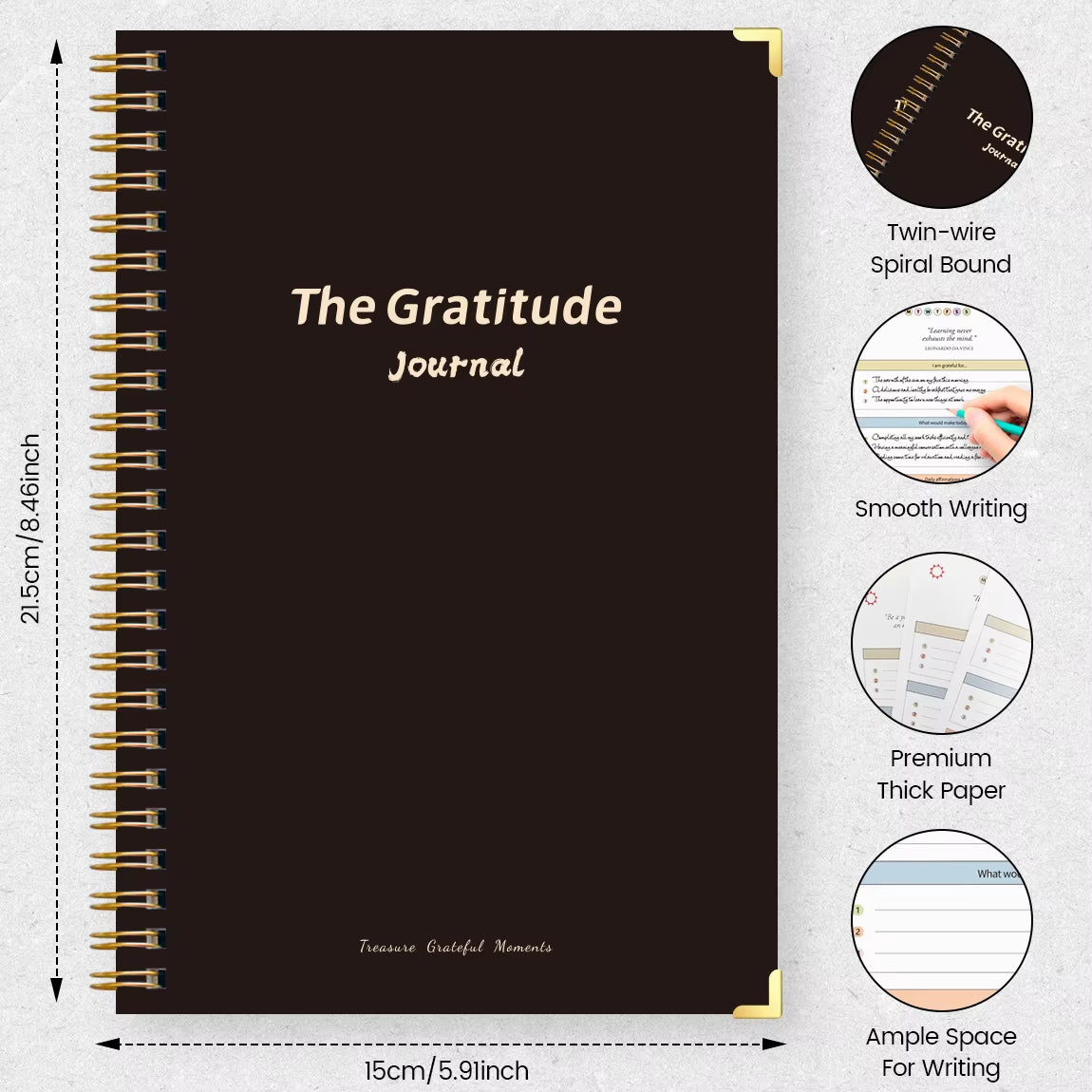 A5 Gratitude Journal Notebook, Mindfulness Journal with Prompts, Spiral Bound Notebook for Positive Thinking, Mood Tracker