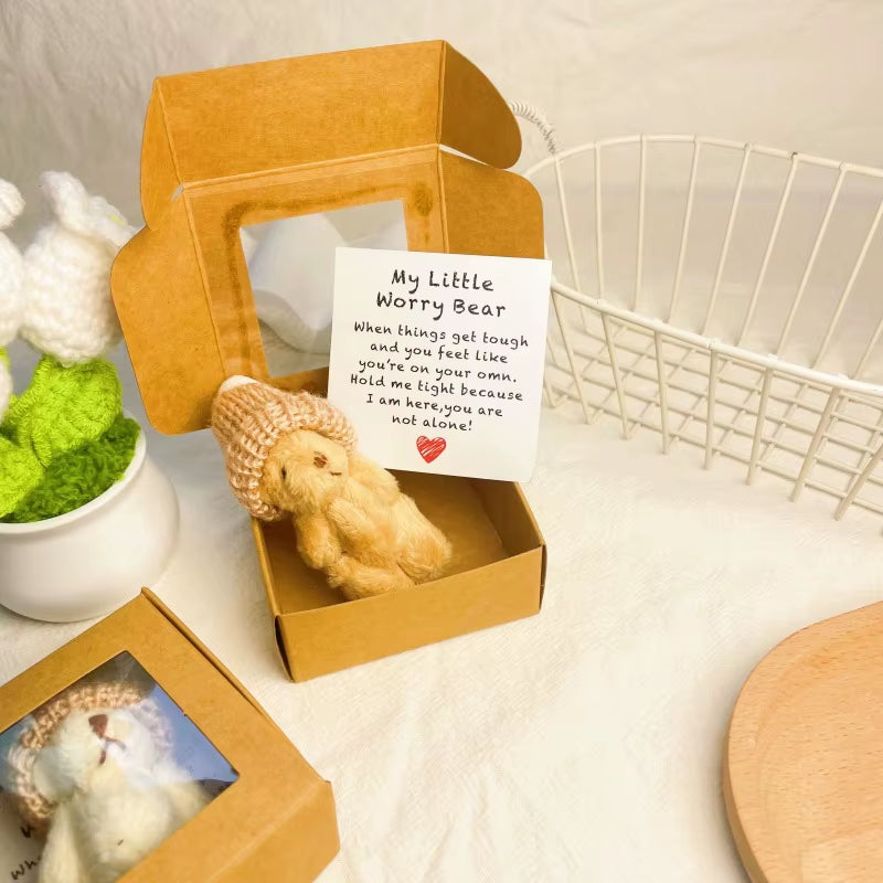 Handmade Mini Plush Bear Little Bear in a Box, My Little Worry Bears, Mini Pocket Bears Hug Plush with Emotional Uplifting,