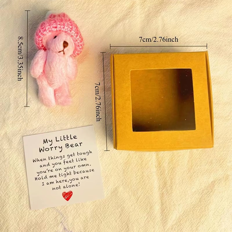 Handmade Mini Plush Bear Little Bear in a Box, My Little Worry Bears, Mini Pocket Bears Hug Plush with Emotional Uplifting,