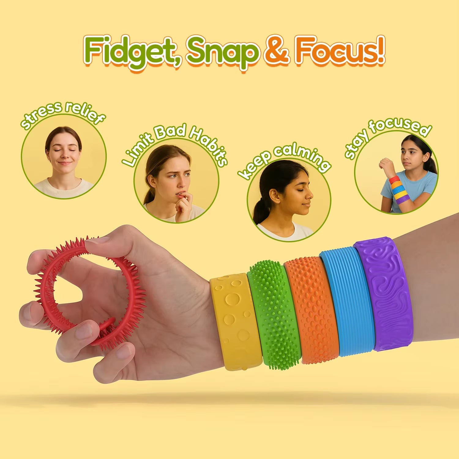 Fidget Toys Slap Bracelets Textured Silicone Sensory Toys for Autism Calming Sensory Toy Stress Fidgets for Adults Office Desk