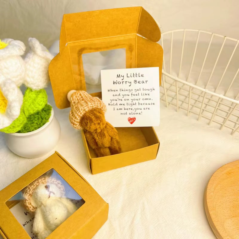 Handmade Mini Plush Bear Little Bear in a Box, My Little Worry Bears, Mini Pocket Bears Hug Plush with Emotional Uplifting,
