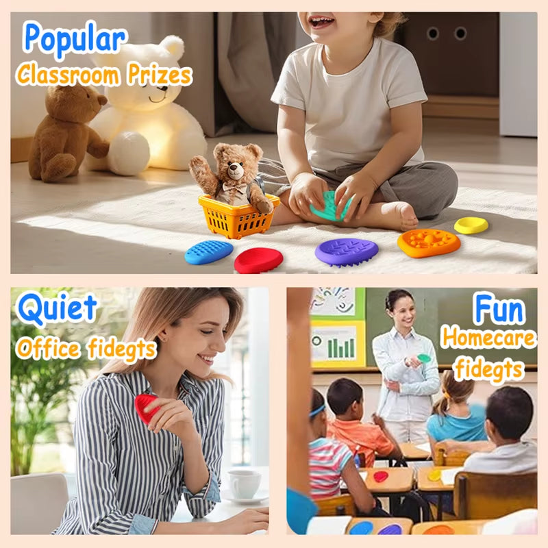 6PCS Soft Worry Stone Fidget Toy Autism Kid Calming Sensory Stone Fidgeting Stress Fingers Activity Toy Adults Anxiety Relieftoy