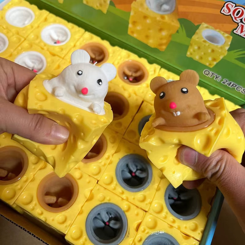 Mouse Squishy Toy Cheese Stress Ball Squishy Rat Squeeze Cheese Fidgets Squishy Mice Toy Stress Novelty Toy for ADHD ADD OCD