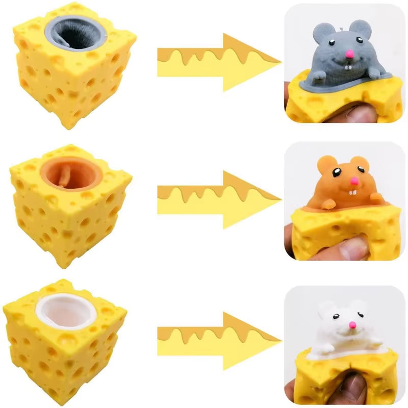 Mouse Squishy Toy Cheese Stress Ball Squishy Rat Squeeze Cheese Fidgets Squishy Mice Toy Stress Novelty Toy for ADHD ADD OCD