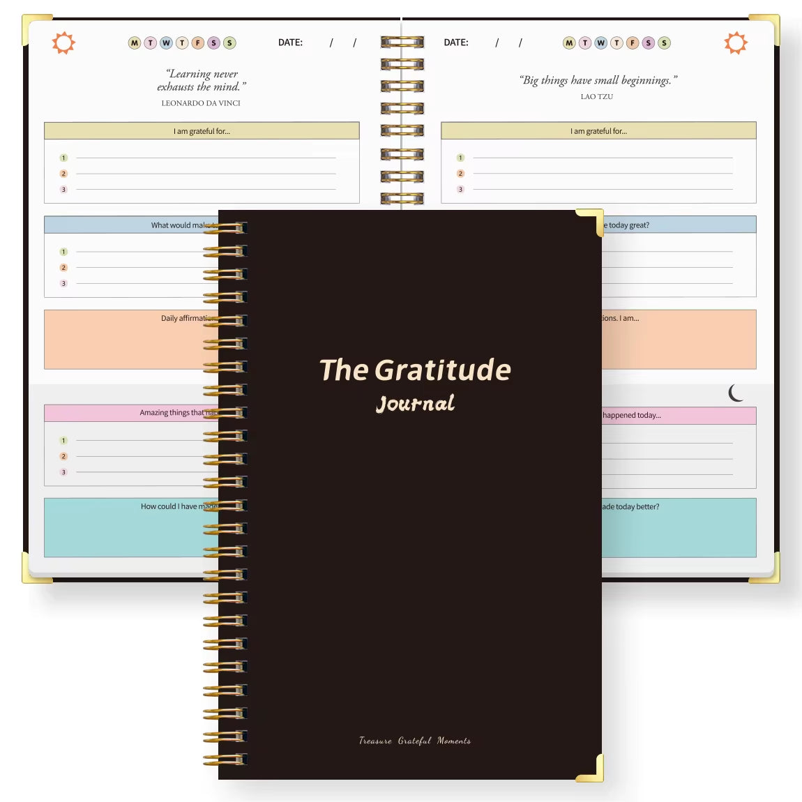 A5 Gratitude Journal Notebook, Mindfulness Journal with Prompts, Spiral Bound Notebook for Positive Thinking, Mood Tracker