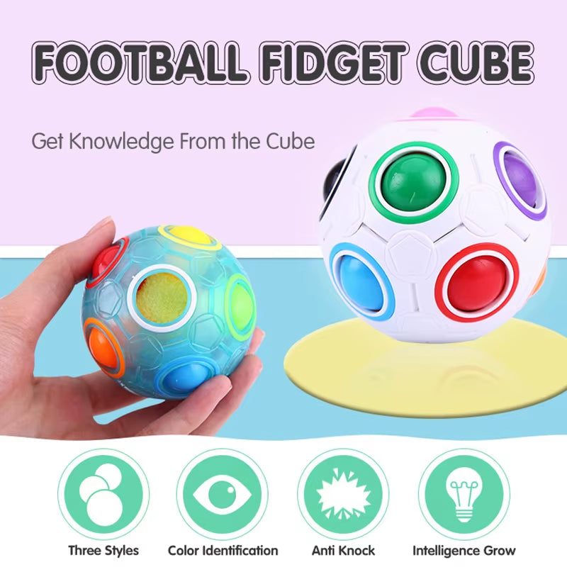 Rainbow Ball Puzzle Magic Cube Football Fidget Toy Luminous 3D Brain Teasers anti Stress Relief Educational Game for Kids Adults