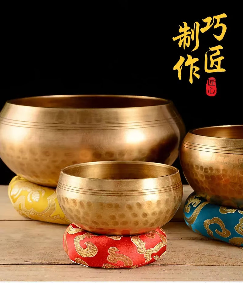 Tibetan Bowl Set with Mallet and Cushion Singing Bowls for Meditation Yoga Chanting Sound Healing Hand Beaten in Nepal
