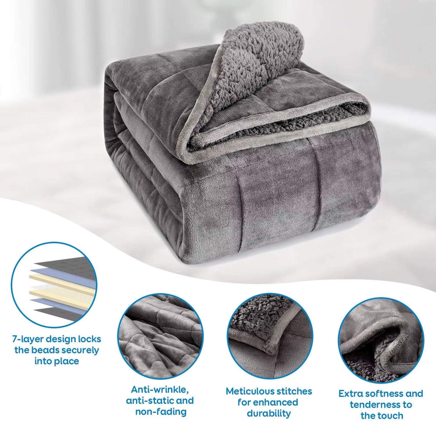 Weighted Blanket 15 Lbs Queen Size 60X80 Inches, Flannel Shaggy Sherpa Weighted Blanket for Adults Comfortable Weighted Blankets