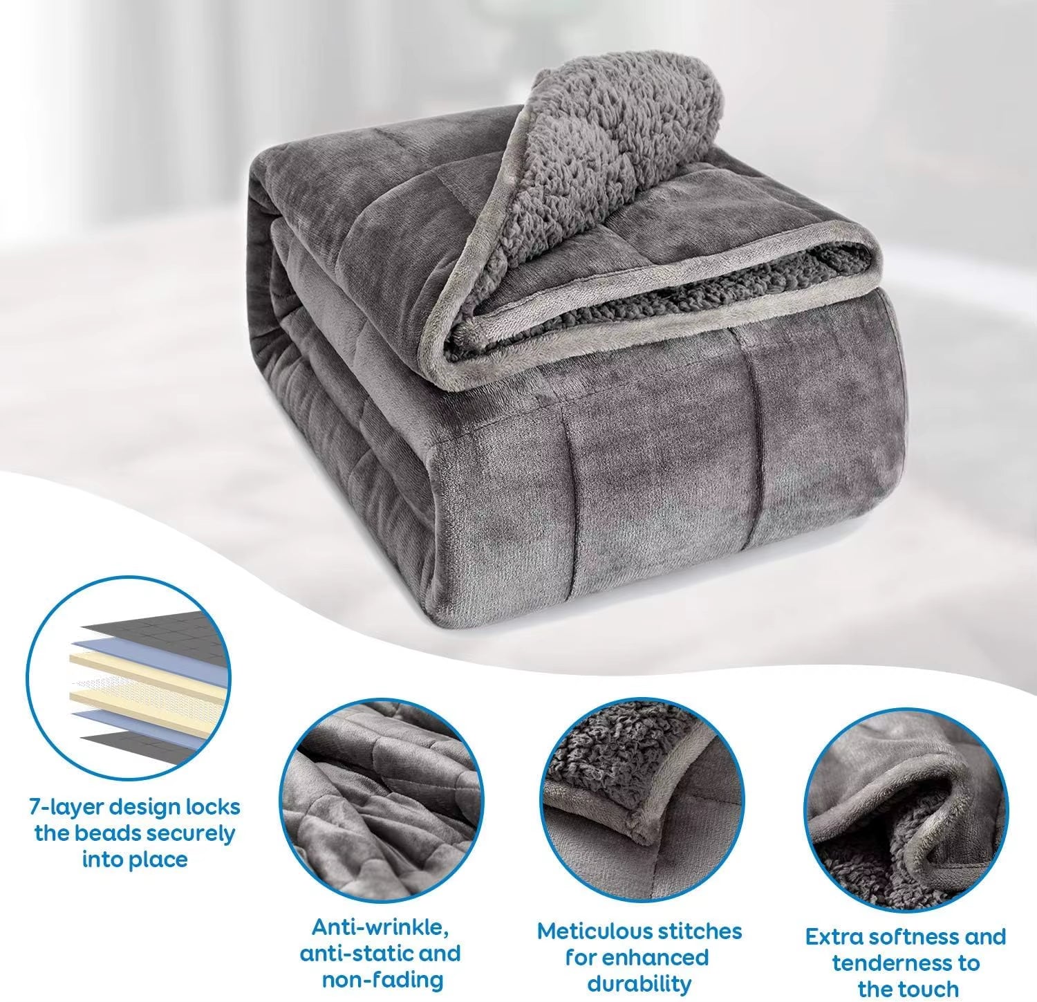 Weighted Blanket 15 Lbs Queen Size 60X80 Inches, Flannel Shaggy Sherpa Weighted Blanket for Adults Comfortable Weighted Blankets