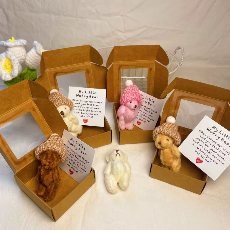 Handmade Mini Plush Bear Little Bear in a Box, My Little Worry Bears, Mini Pocket Bears Hug Plush with Emotional Uplifting,