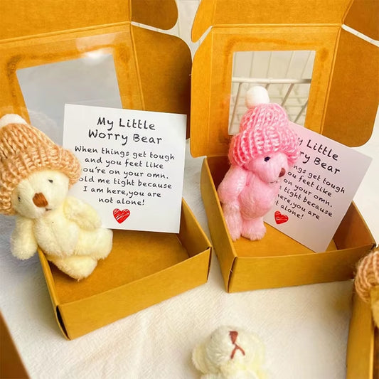 Handmade Mini Plush Bear Little Bear in a Box, My Little Worry Bears, Mini Pocket Bears Hug Plush with Emotional Uplifting,