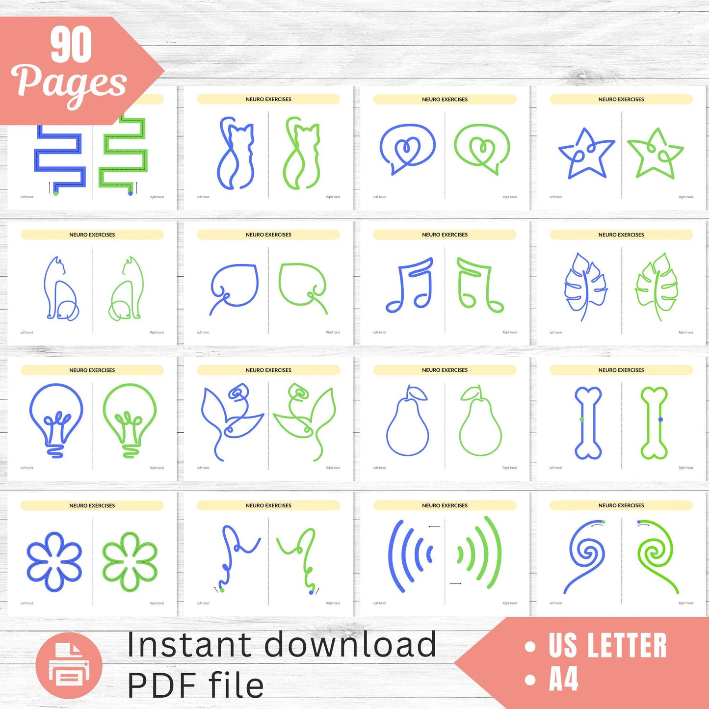 Dual Hand Tracing Worksheets PDF | 90 Brain Gym Pages for Kids | Fine Motor Skills & Focus Activities | Hand-Eye Coordination Exercise