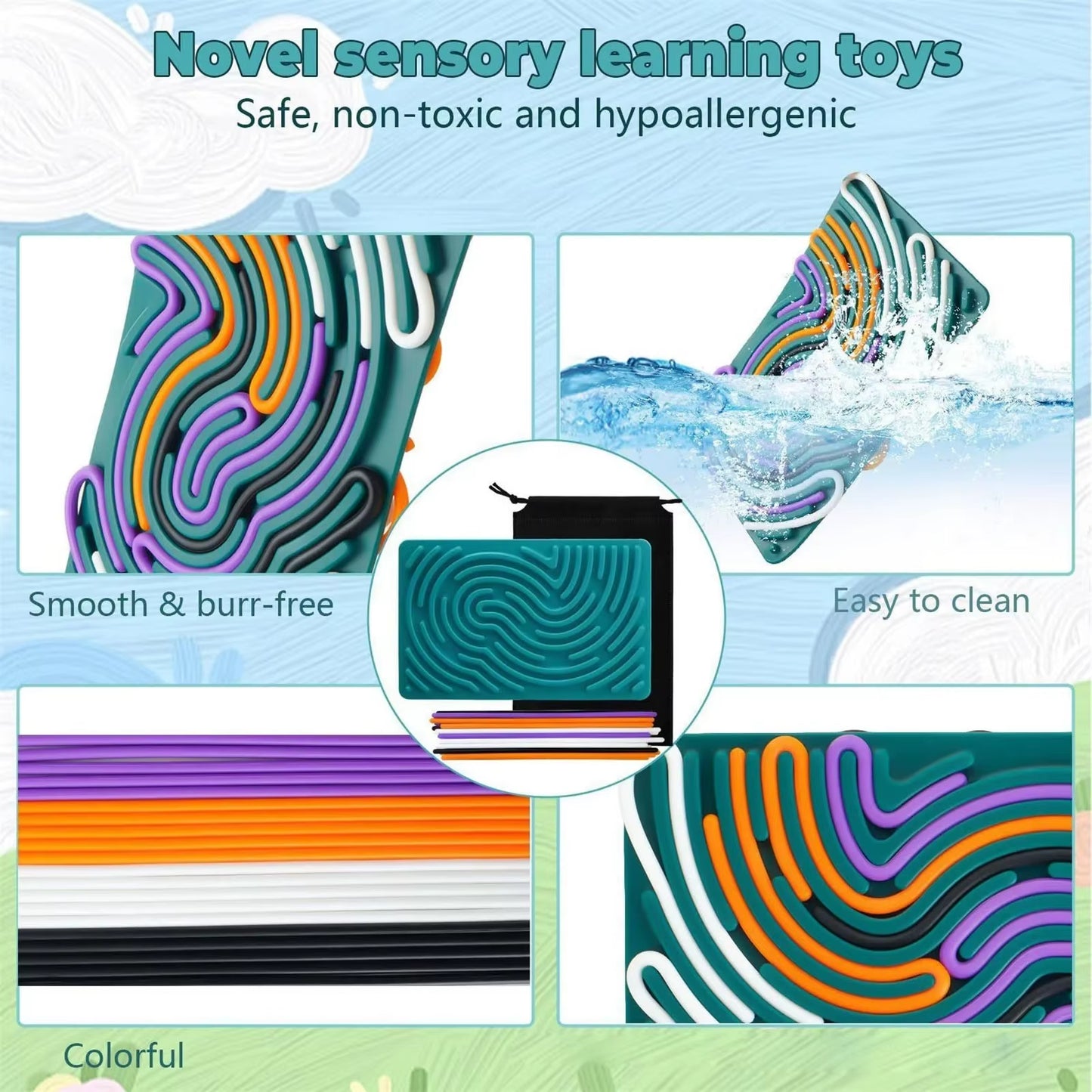 Sensory Activity Board, Silicone Calm down Toy, Stress, Silent, Mindfulness for Kids 3+ Anxiety Relief, Sensory Board
