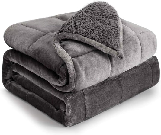 Weighted Blanket 15 Lbs Queen Size 60X80 Inches, Flannel Shaggy Sherpa Weighted Blanket for Adults Comfortable Weighted Blankets