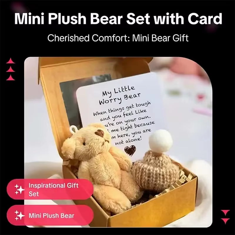 Handmade Mini Plush Bear Little Bear in a Box, My Little Worry Bears, Mini Pocket Bears Hug Plush with Emotional Uplifting,