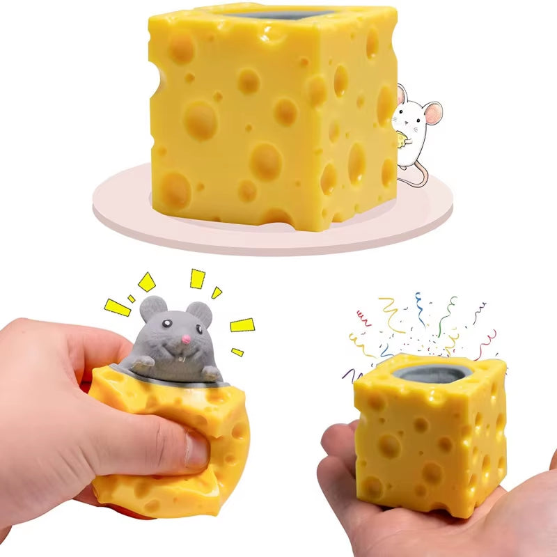 Mouse Squishy Toy Cheese Stress Ball Squishy Rat Squeeze Cheese Fidgets Squishy Mice Toy Stress Novelty Toy for ADHD ADD OCD