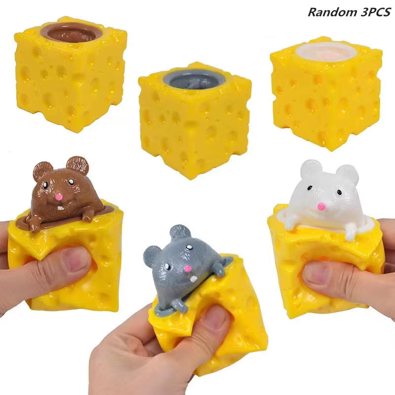 Mouse Squishy Toy Cheese Stress Ball Squishy Rat Squeeze Cheese Fidgets Squishy Mice Toy Stress Novelty Toy for ADHD ADD OCD