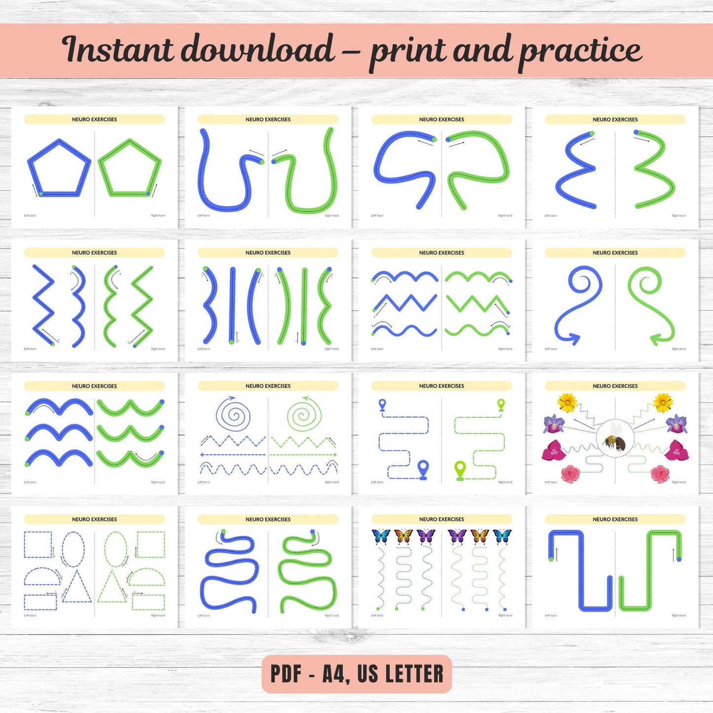 Dual Hand Tracing Worksheets PDF | 90 Brain Gym Pages for Kids | Fine Motor Skills & Focus Activities | Hand-Eye Coordination Exercise