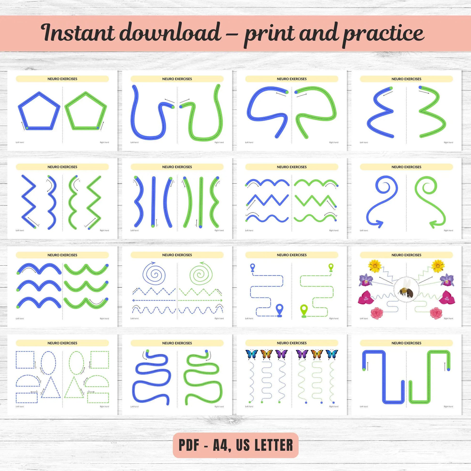 Dual Hand Tracing Worksheets PDF | 90 Brain Gym Pages for Kids | Fine Motor Skills & Focus Activities | Hand-Eye Coordination Exercise