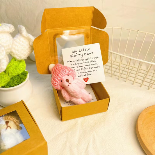 Handmade Mini Plush Bear Little Bear in a Box, My Little Worry Bears, Mini Pocket Bears Hug Plush with Emotional Uplifting,