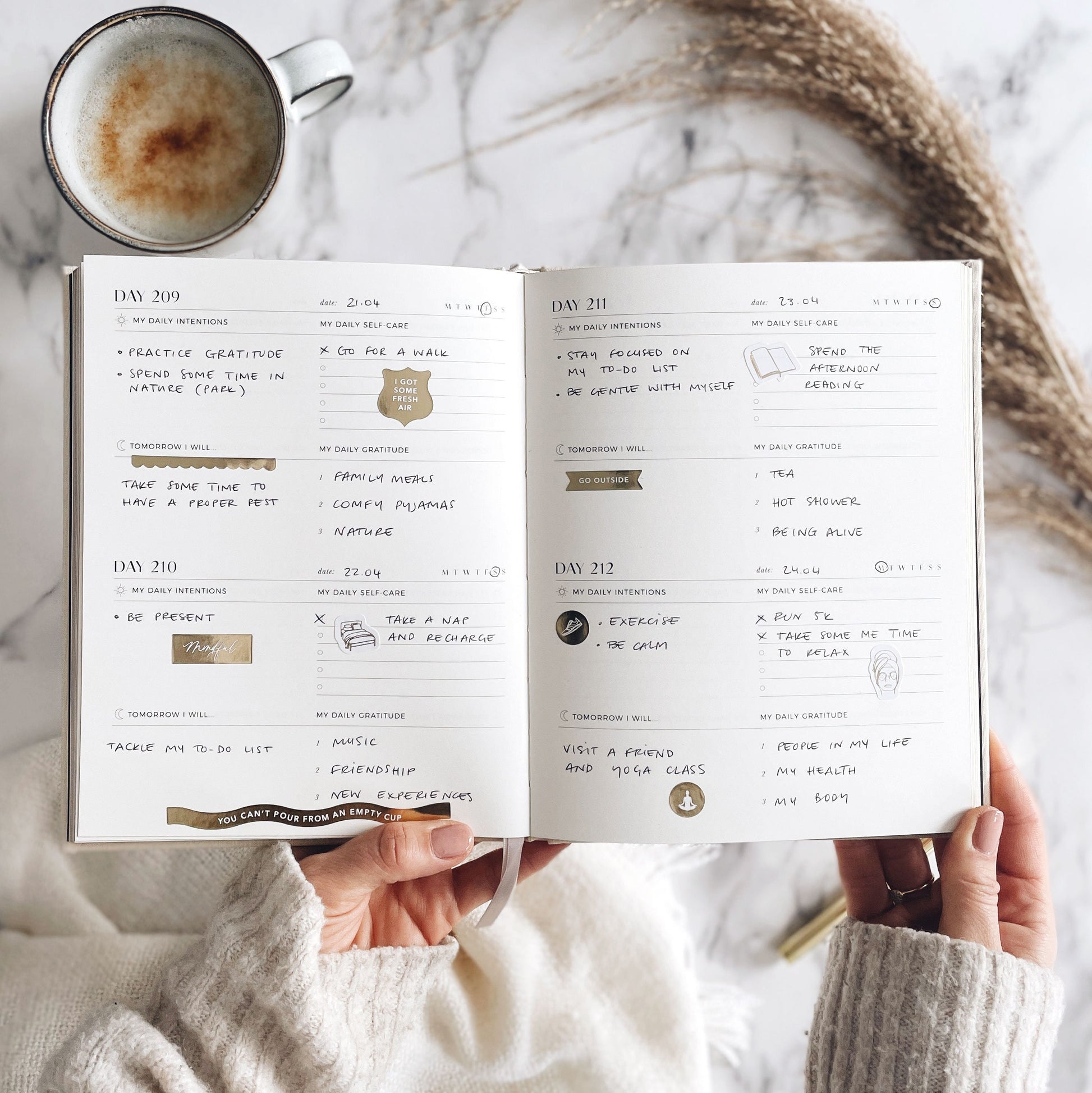 Almond Self-Care Journal – Daily Wellness, Gratitude & Sticker Sheets