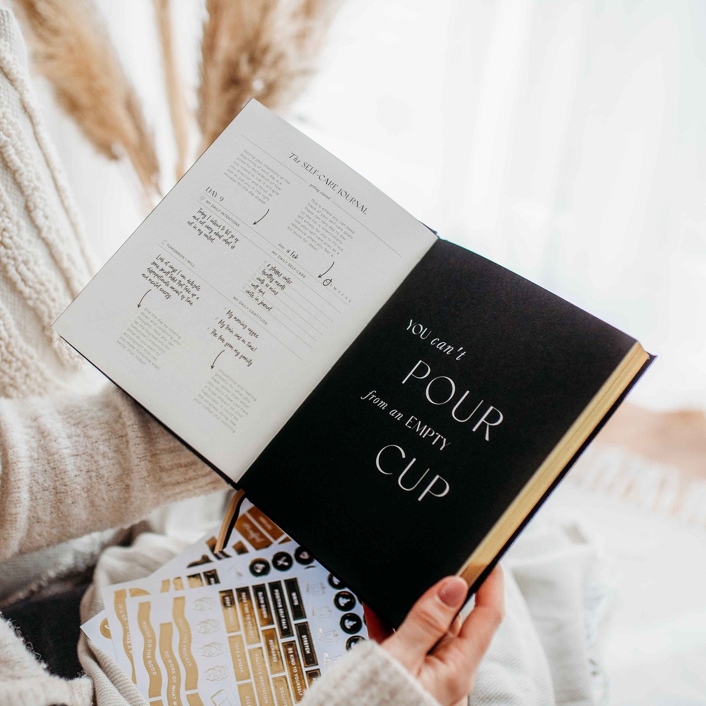 Almond Self-Care Journal – Daily Wellness, Gratitude & Sticker Sheets